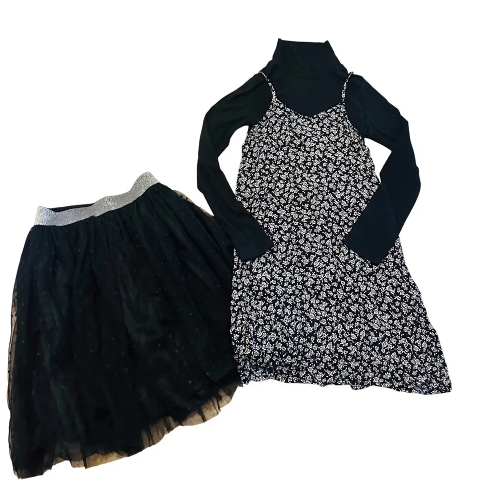 Art Class Flowered Dress w/turtle neck & sparkle ruffle tutu skirt Girl 10/12 - Picture 1 of 13